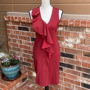 Sabie Burgundy Rust Ruffle V-Neck Bodycon Sheath Dress Women's Small Cocktail